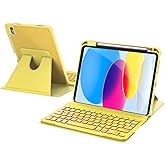 RAYMCRAFT for iPad 11th(A16, 2025)/10th Generation Case with Keyboard, 360° Rotatable Case & Detachable Backlit Keyboard, Precision Cutouts and Pen Holder for iPad A16 11''/10th 10.9'', Yellow