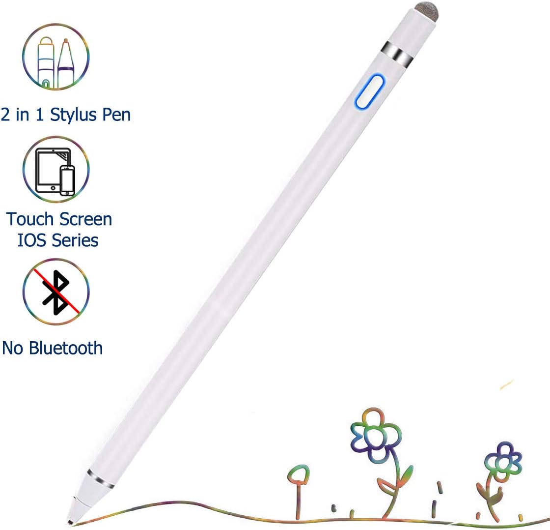 Active Stylus Digital Pen with 1.5mm Ultra Fine Tip Compatible for iPad iPhone Samsung Tablets, Work at iOS and Android Capacitive Touchscreen,Good for Drawing and Writing on IPAD, White