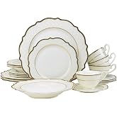"Peak View" Collection GP6664-20, 20-Piece Bone China Dinnerware Set, Super White Fine China Service for 4, Elegant Gift Boxed Plates Cups and Saucers, Dishwasher Safe Luxury Dining Set