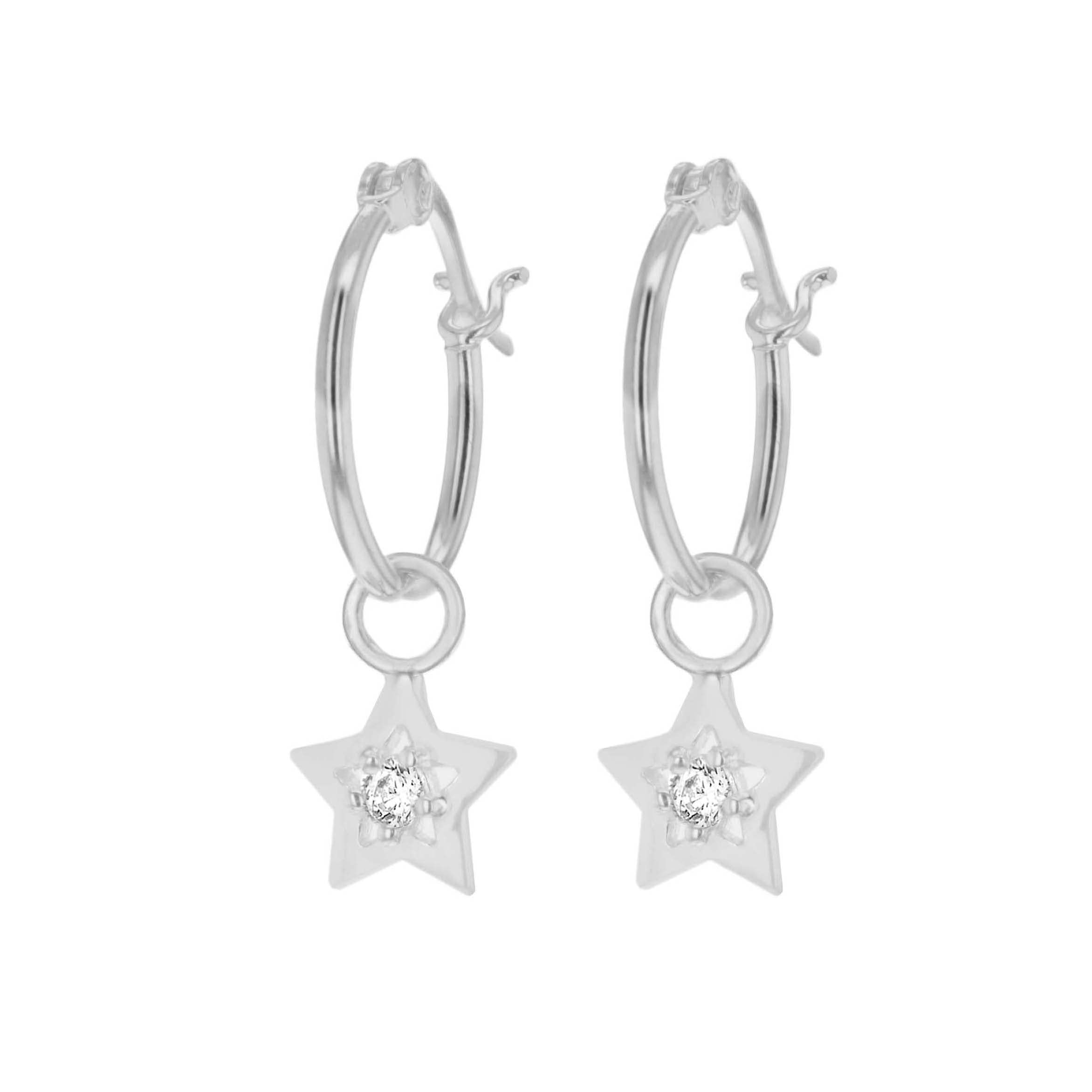 Tuscany Silver Women's Sterling Silver CZ Hoop and Star Drop Earrings - 8.3mm x 25mm