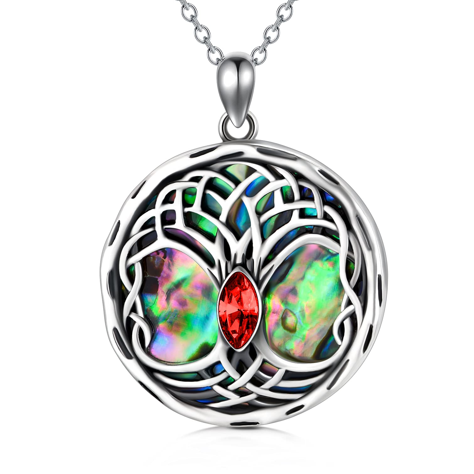 AOBOCO Celtic Tree of Life Necklace Sterling Silver Family Tree Pendant Necklace, Birthday Jewellery Gifts for Women Her (Red) — image 1