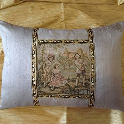 Vintage FRENCH Tapestry Pillow, French Country Tapestry