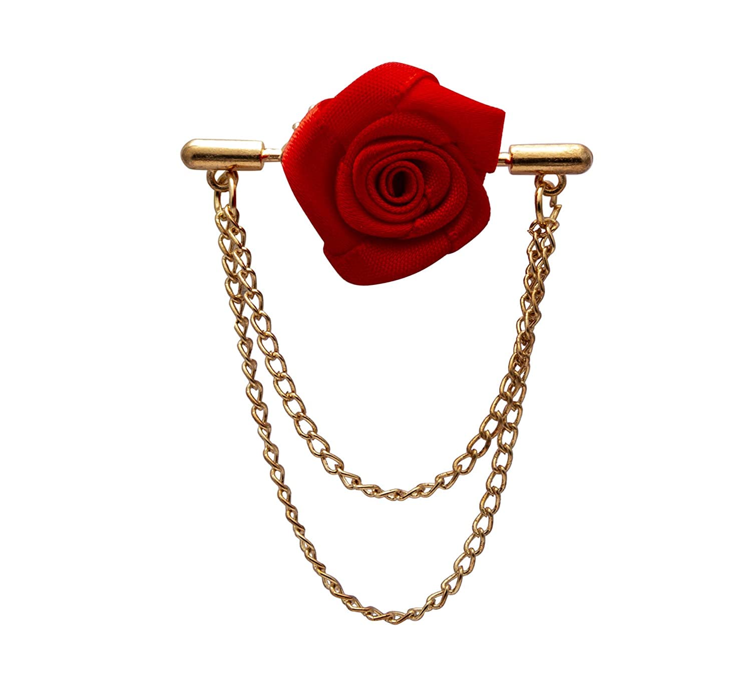 Brooch Lapel Pin for Men Red Rose with Double Hanging Chain Lapel Pin Badge Coat Suit Wedding Gift Party Shirt Collar Accessories
