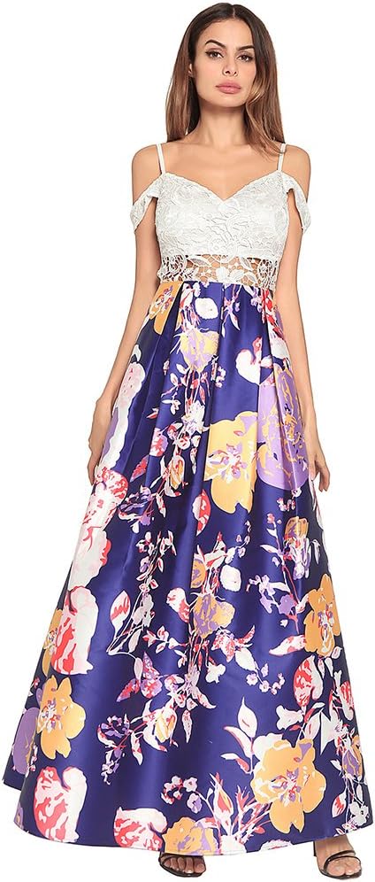 CACHOR Spring and Summer New Annual Satin Evening Dress and Put Pure Color Stitching Lace Jumpsuit