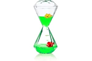 YUE MOTION Liquid Motion Bubbler with Floating Sea Creatures, Diamond Shaped Liquid Timer, Fidget Toy,Autism Toys, Children Activity, Calm Relaxing and Home Ornament (Green Liquid with Fish Toys)