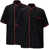 2 Pack Unisex Chef Coat Short Sleeve Chef Jacket Costume for Men Women