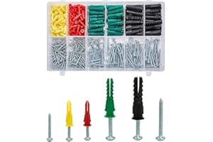 T.K.Excellent Plastic Drywall Anchors and Screws Kit, Ribbed Anchors Assortment Screws Kit, Wall Anchor Kit 400Pcs