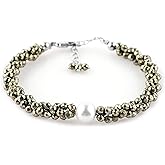CRYSTALIS Natural Pyrite Beads Twisted Rope Bracelet with Elegant Pearl, High Grade Gemstones, Chakra Healing Stones, Gift Giving Womens Jewelry, 925 Sterling Silver Bracelet 8 inch