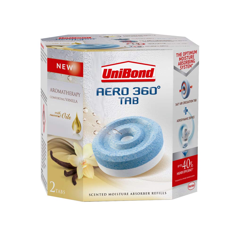 UniBond AERO 360° Moisture Absorber Vanilla Refill Tab, Aromatherapy, Ultra-Absorbent and Odour-Neutralising, for AERO 360° Dehumidifier, Condensation Absorbers, Twin Pack (2 x 450 g)