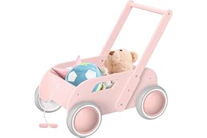 2025 HOMEKOL Wooden Baby Walker,Baby Push Walker, Adjustable Speed Baby Walker for Boys and Girls, Baby Activity Center, Gift for Birthday, Christmas and New Year Nature Pink