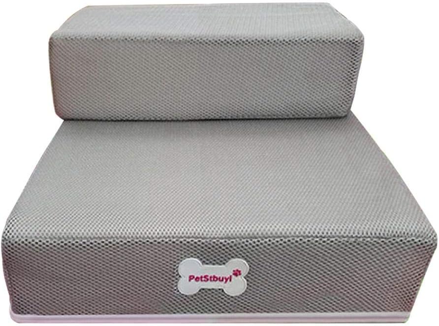 Pet Stairs Breathable Mesh Stairs, Folding Pet Steps Ramp Removable and Washable Grid Steps for Large/Small Dogs/Cats 2 Steps Pet Access Stairs/Ladders
