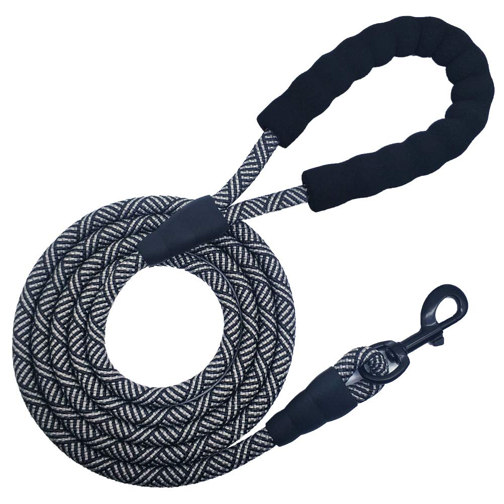 MayPaw 7FT/8FT/10FT Strong Rope Dog Lead, 1/2" Thick Heavy Duty Climbing Nylon Medium Large Dog Lead with Soft Padded Handle for Outdoor Pets Walking Playing Exploring, Black 8ft