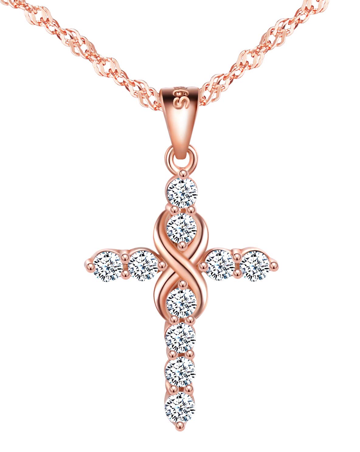 Classic cross infinity symbol necklace, Women's 925 sterling silver necklace pendant, Inlaid zircon, Rose gold, Christmas birthday gift