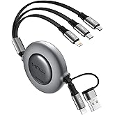 MINLU 3 in 2 Multi Charging Cord,4Ft Retractable Chargers for All Devices,Multiple USBC Charger Cable Adapter with USB A/C to