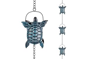 giole 10 FT Rain Chains for Gutter, Rain Chain with 12 Turtle Shape Cups Adjustable Rain Catcher Chain for Gutters, Eaves, Drainage, Replacement for Downpout