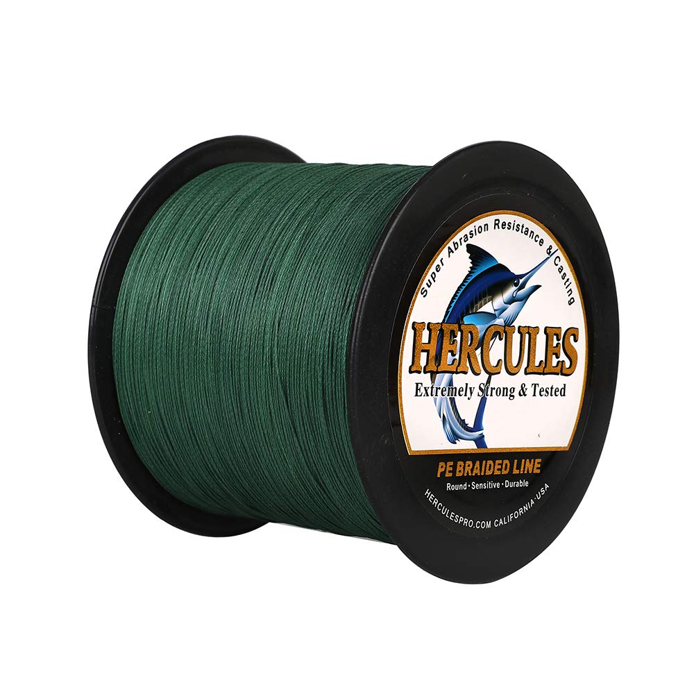 HERCULES Braided Fishing Line 2000m 2187yds 6lbs-100lbs Pe Superline 4 Strands (Green 60lb/27.2kg 0.40mm) — image 1