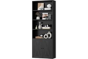 Shintenchi Bookshelf, Industrial Bookshelves and Bookcases with Doors Floor Standing 6 Shelf Display Storage Shelves 179 Cent