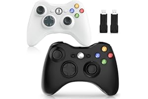Enstixsm for Xbox 360 Controller, PC Wireless Gamepad with Ergonomic Grip/Upgraded No Drift Joystick/for Xbox 360 & Slim,Windows 11/10 (2 Pack, 2.4G Black)
