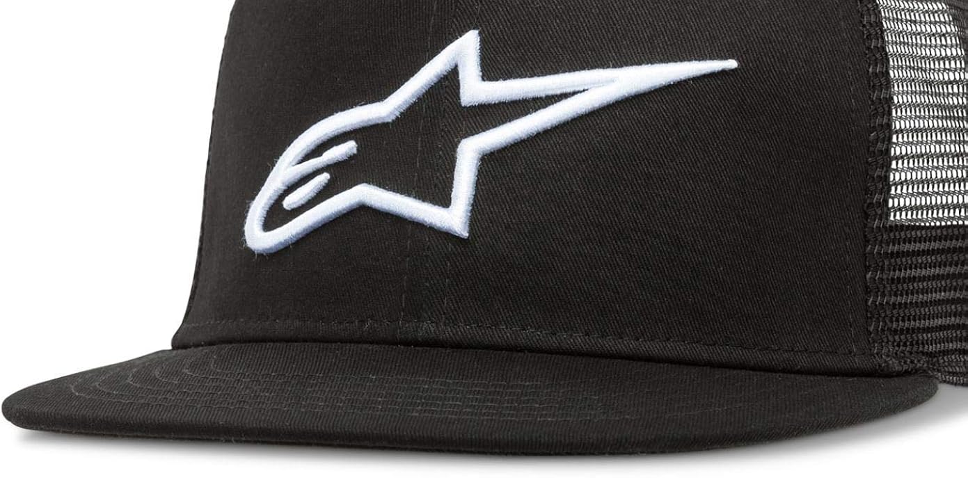 Alpinestars Men's Bill Snap Back Flat Embroidered Logo Flexfit Hat, Corp Trucker Black, One Size: Clothing