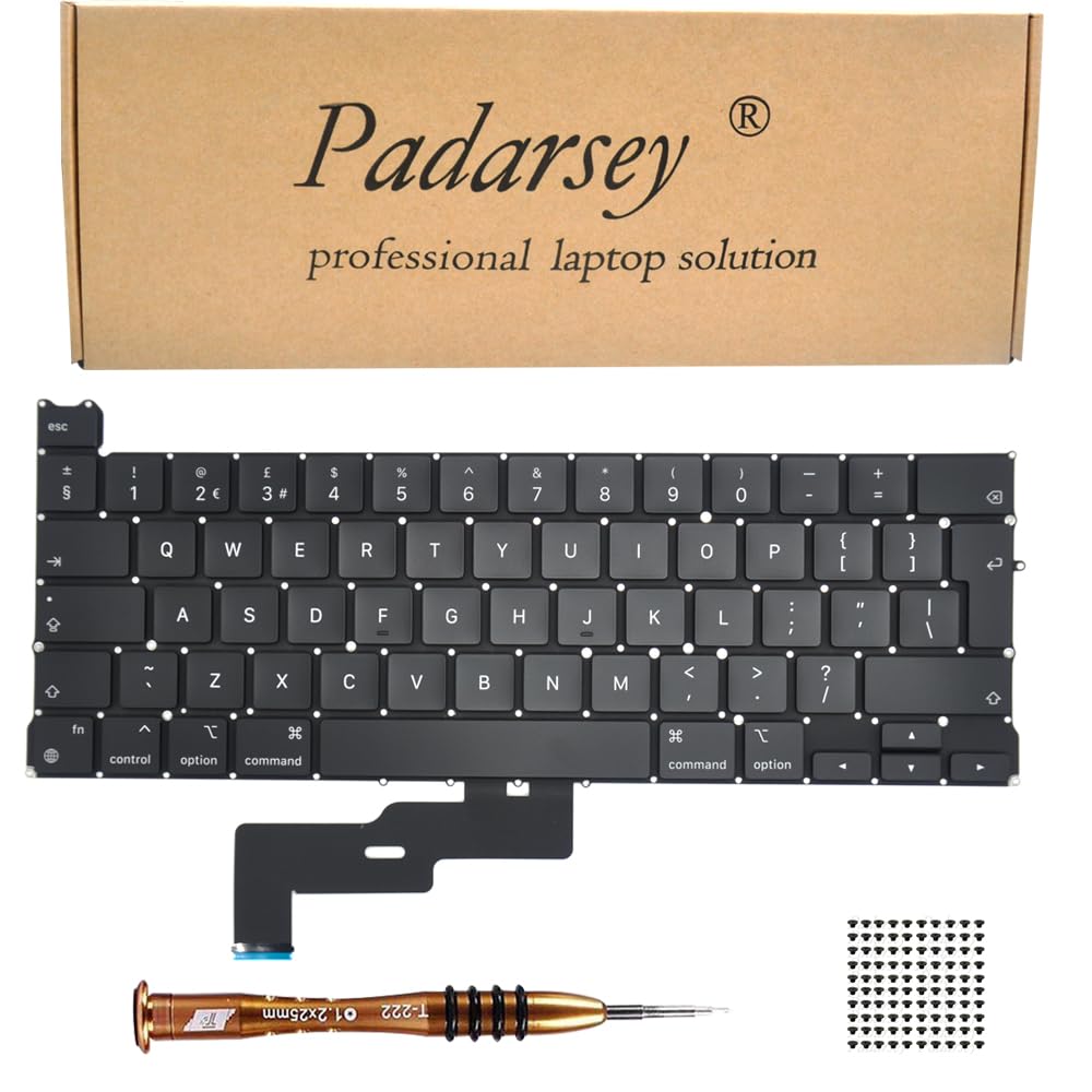 Pardarsey Replacement UK Layout Keyboard Compatible with MacBook Pro 13" A2338 2020 2022 UK Layout with Keyboard Screws and Screwdriver