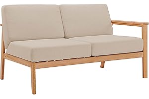Modway Outdoor Patio Eucalyptus Wood Sectional Sofa Right-Facing Loveseat in Natural Taupe