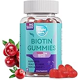 Right More Biotin Gummies for Women & Men - Hair Growth Support Skin, & Nail Strength - Biotin 5000 Mcg, 50 Mg Keratin Per Seving, Cranberry Flavor, 60 Gummies