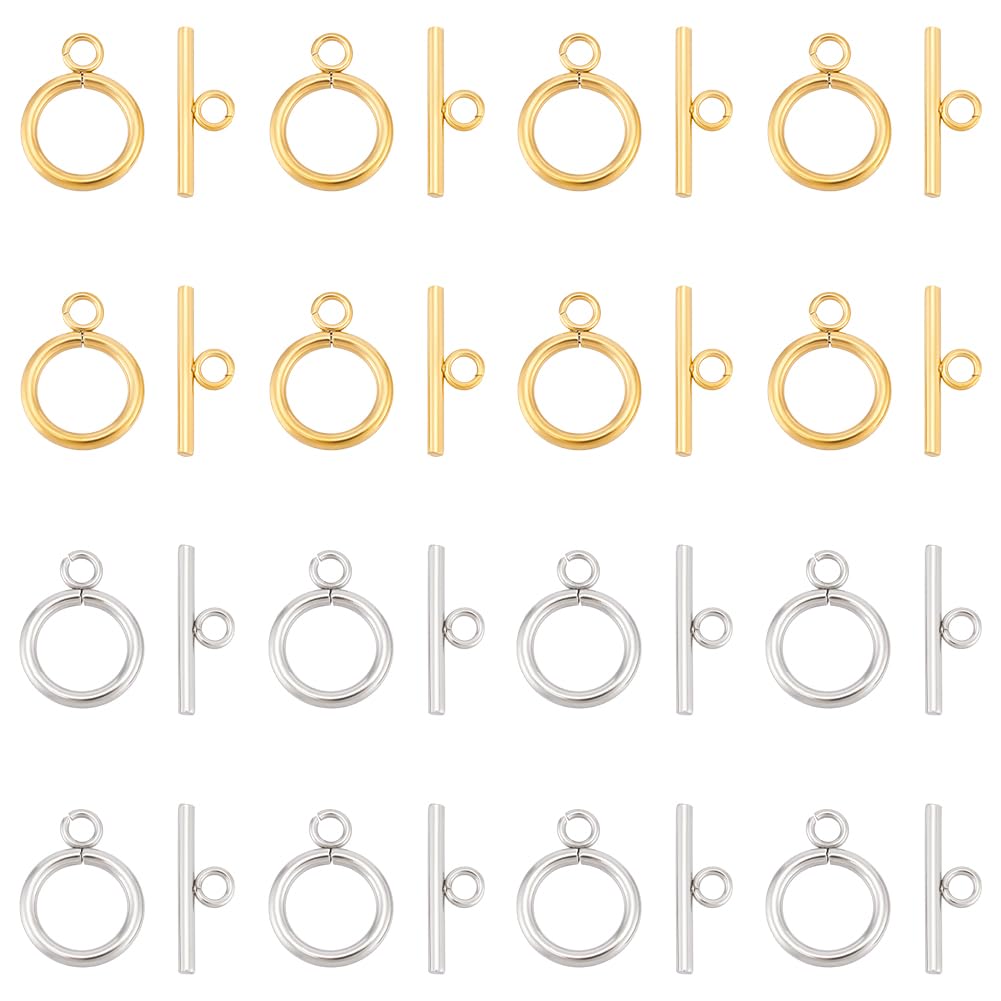 UNICRAFTALE About 30 Sets 2 Colors Round Toggle Clasps 19×14mm Stainless Steel T-Bar Not Closure Toggle Connectors IQ Toggle Clasps Bracelet Ring Clasps for DIY Necklace Bracelet Jewelry Making