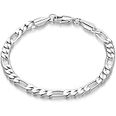 LuxGoth Stainless Steel Figaro Link Chain Bracelet Diamond-Cut Figaro Chain Bracelet 5 mm for Women Silver (7 Inches) GTS-B1B45066