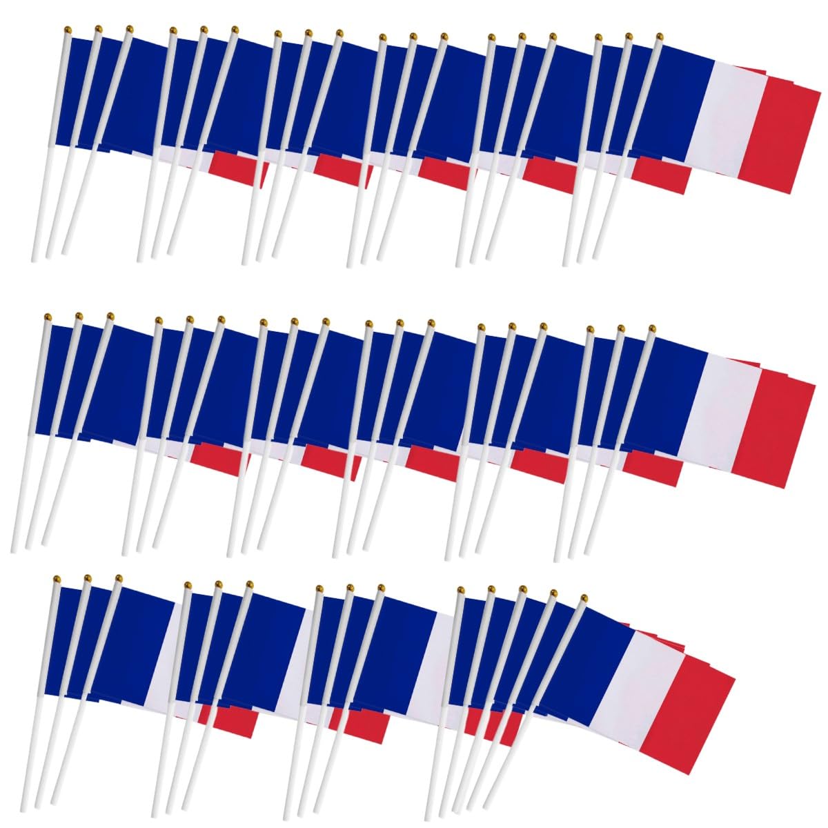 50 Packs French Hand-hold Mini Flag Small Hand-waved Banner Flag of France With Plastic Sticks Party Parade Celebration Sports Football Game School Events Festival Outdoor Decoration 14*21cm/5.5*8.2in
