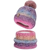Lrastok Women Winter Hat Scarf Set,Pom Pom Wool Warm Fleece Beanie Knit Neck Scarf Snow Cap