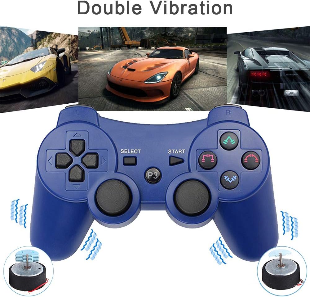 CelebFuny PS3 Controller Wireless Playstation 3 Controller Double Vibration for PS3 with Charging Cable (Blue): Electronics