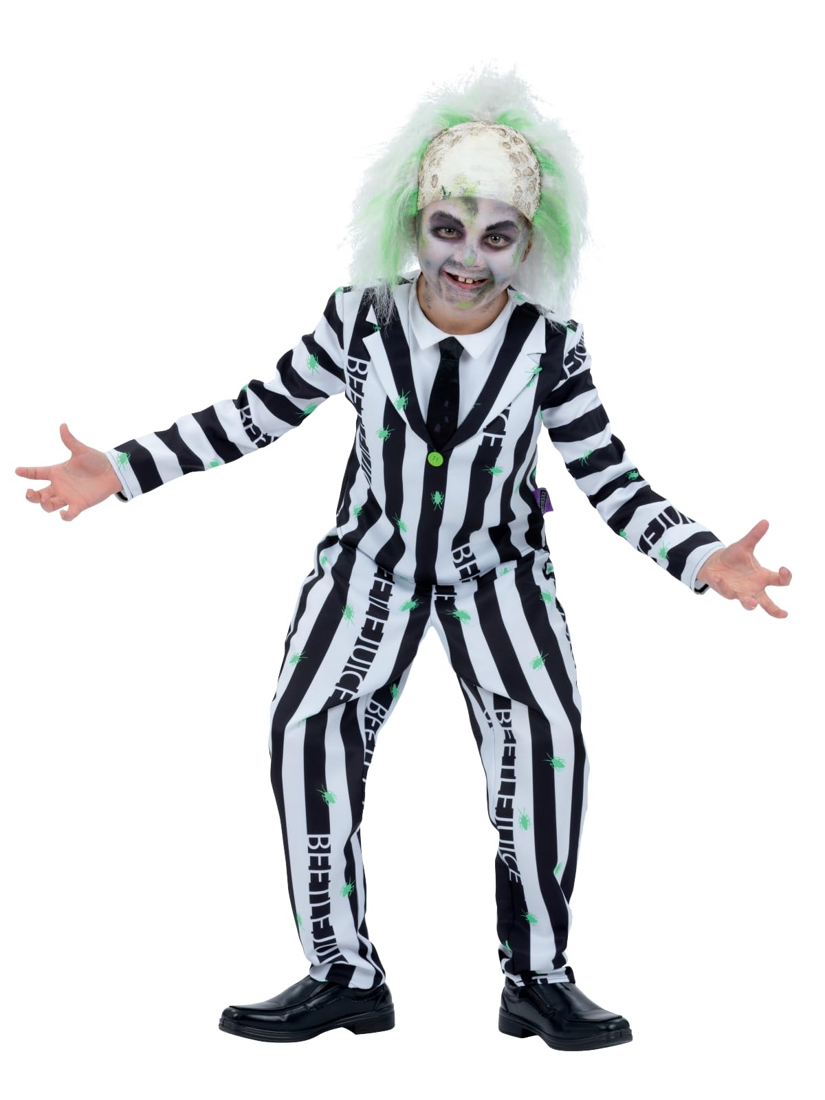 Smiffys Beetlejuice Child Costume with Jacket Mock Shirt Tie and Trousers Officially Licensed Warner Brothers Halloween Fancy Dress Classic Beetlejuice Stripes, Age 1-2