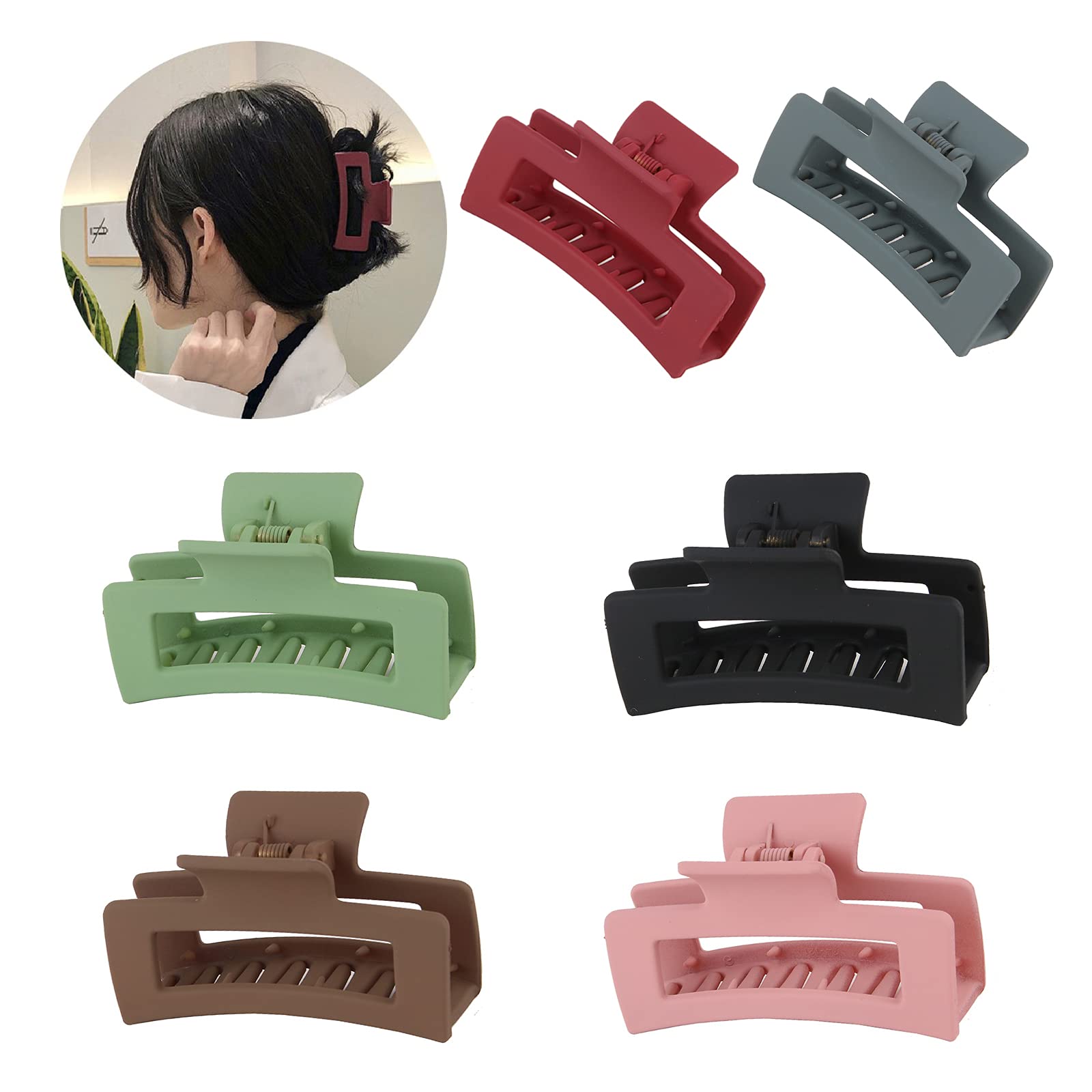 6 Pcs Hair Claw Clips for women, Plastic Nonslip Jumbo Hair Clips Strong Hold Hair Jaw Clips Big Hair Clips French Design Hair Styling Accessories