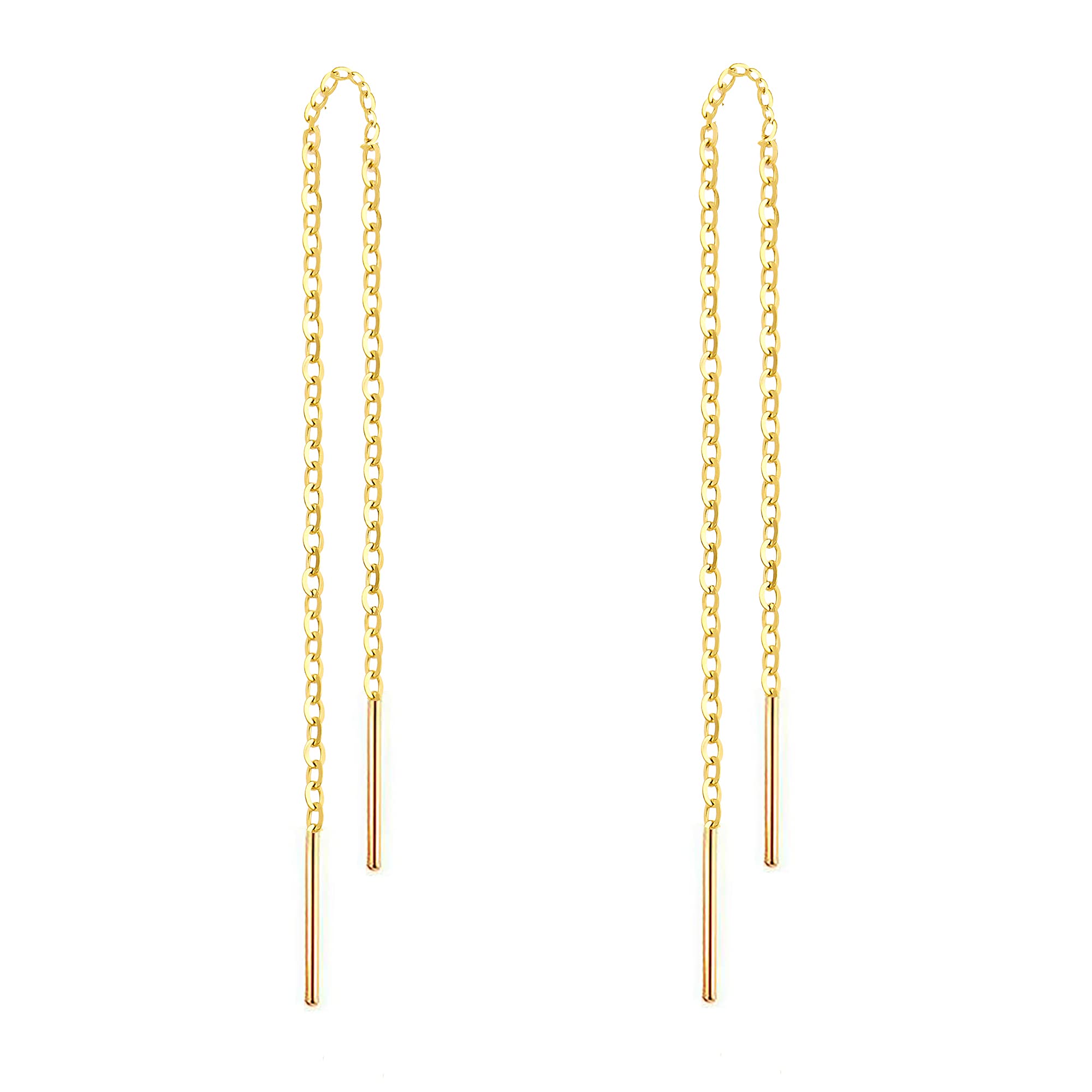 14k Gold Earrings For Women Dangle Earrings Drop Thread Dangling Earrings Minimalism Dipped Long Chain Earring (Gold)