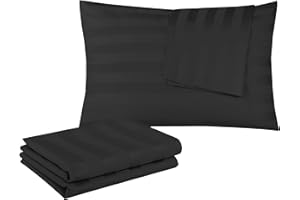 SHUNJIE.HOME 100% Egyptian Cotton King Pillow Protectors Set of 4, 400 Thread Count Sateen Weave Cooling Pillowcase, Easy Care Zippered Style Pillow Covers (4 Pack, Stripe-Black, King)