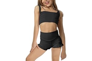 Haloumoning Girls Athletic High Waisted Ruffle Shorts - Comfy Yoga Dance Workout Gymnastics