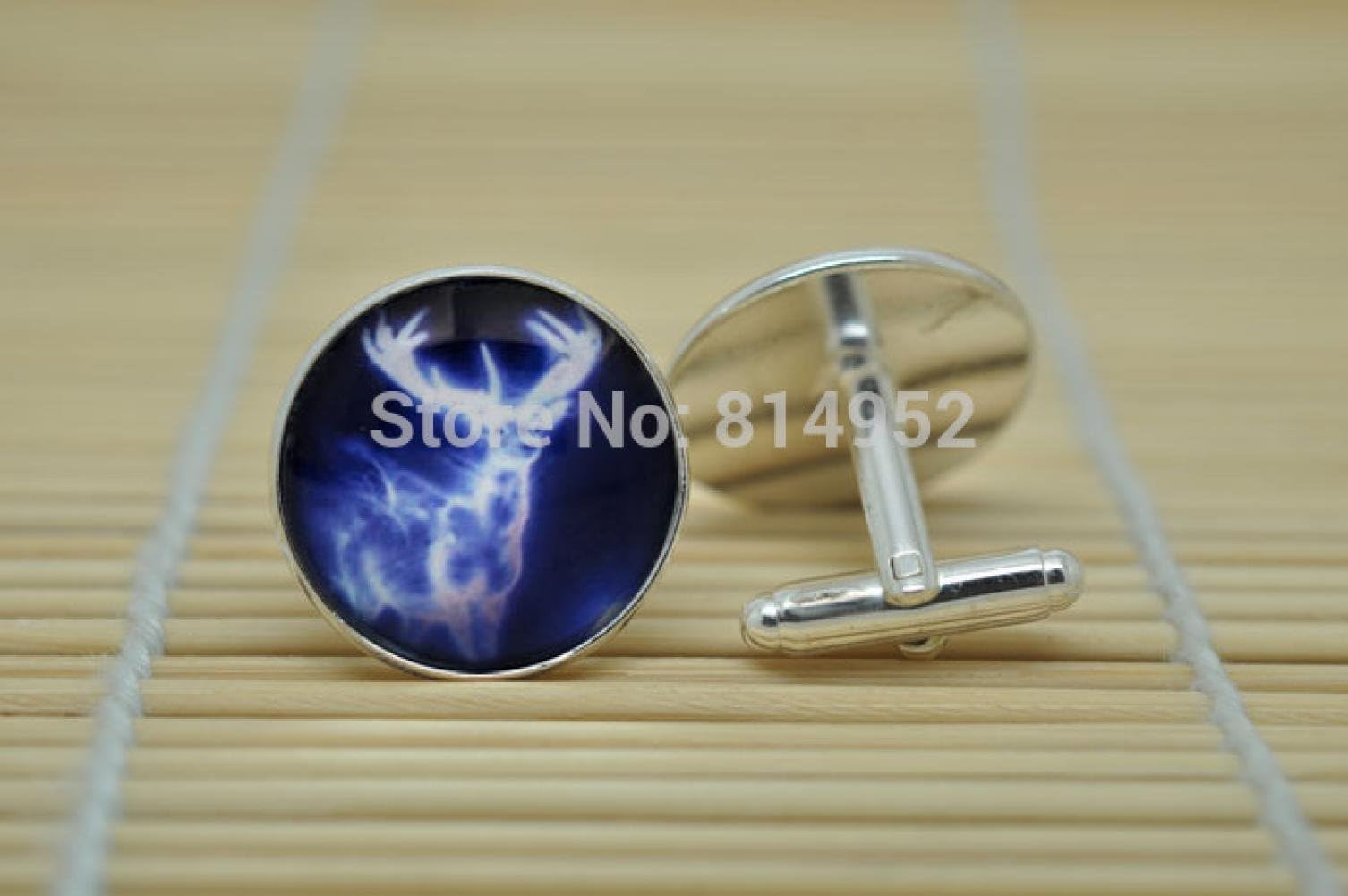 A gentleman 1pairs Harry Potter Patronus jewelry Cufflinks Harry's Stag Patronus Cufflinks in silver glass Cabochon Cuff linksC0181