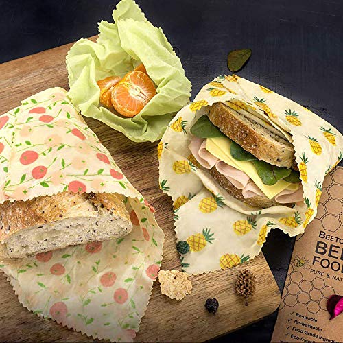 Set di involucri in cera d\'api per alimenti biologici, per evitare sprechi di formaggio e panini, in plastica sostenibile, lavabili C