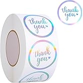 Thinp 500 Pcs Thank You Stickers for Small Business, 1 Inch Holographic Thank You Stickers for Packaging Round Sticker Labels for Business Gift Wrapping Envelopes Sealing Party Favor