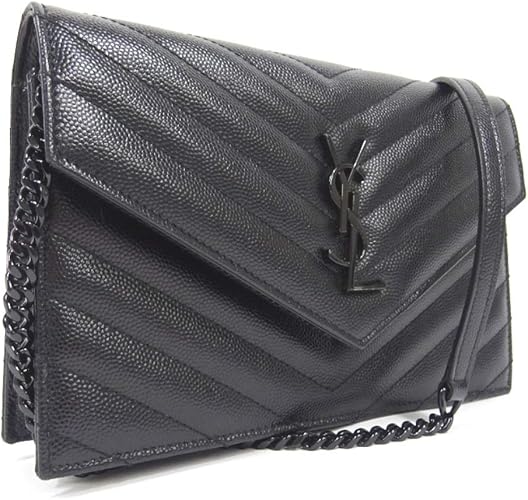 Amazon イヴ サンローラン Yves Saint Laurent サンローランパリ チェーンショルダーウォレット 長財布 ブラック レディース グレインレザー 中古 Yves Saint Laurent イヴサンローラン 財布