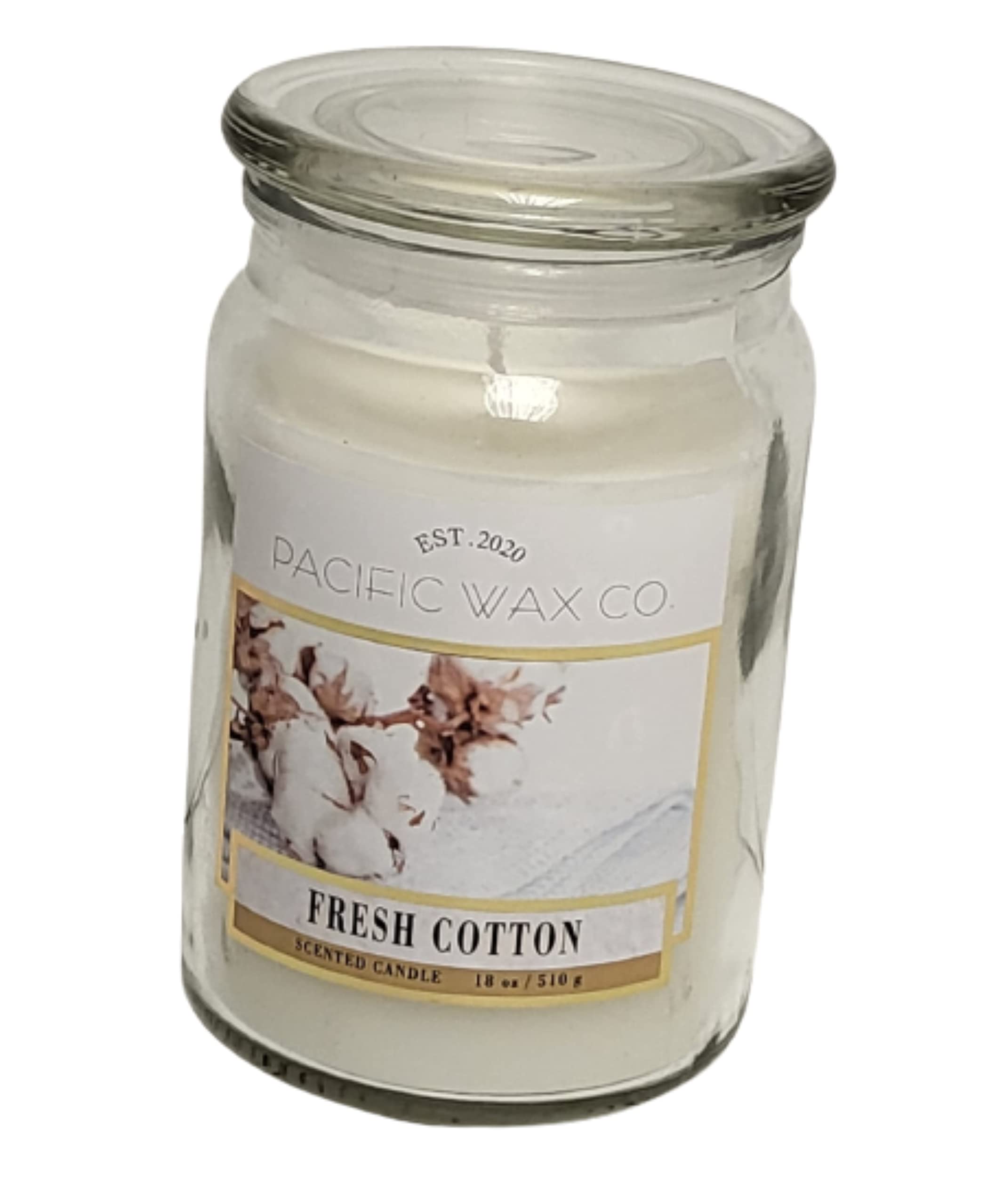 Pacific Wax Co Scented Candle Jar Fragranced Candles Glass Jars Gift 18oz/510g (Fresh Cotton)