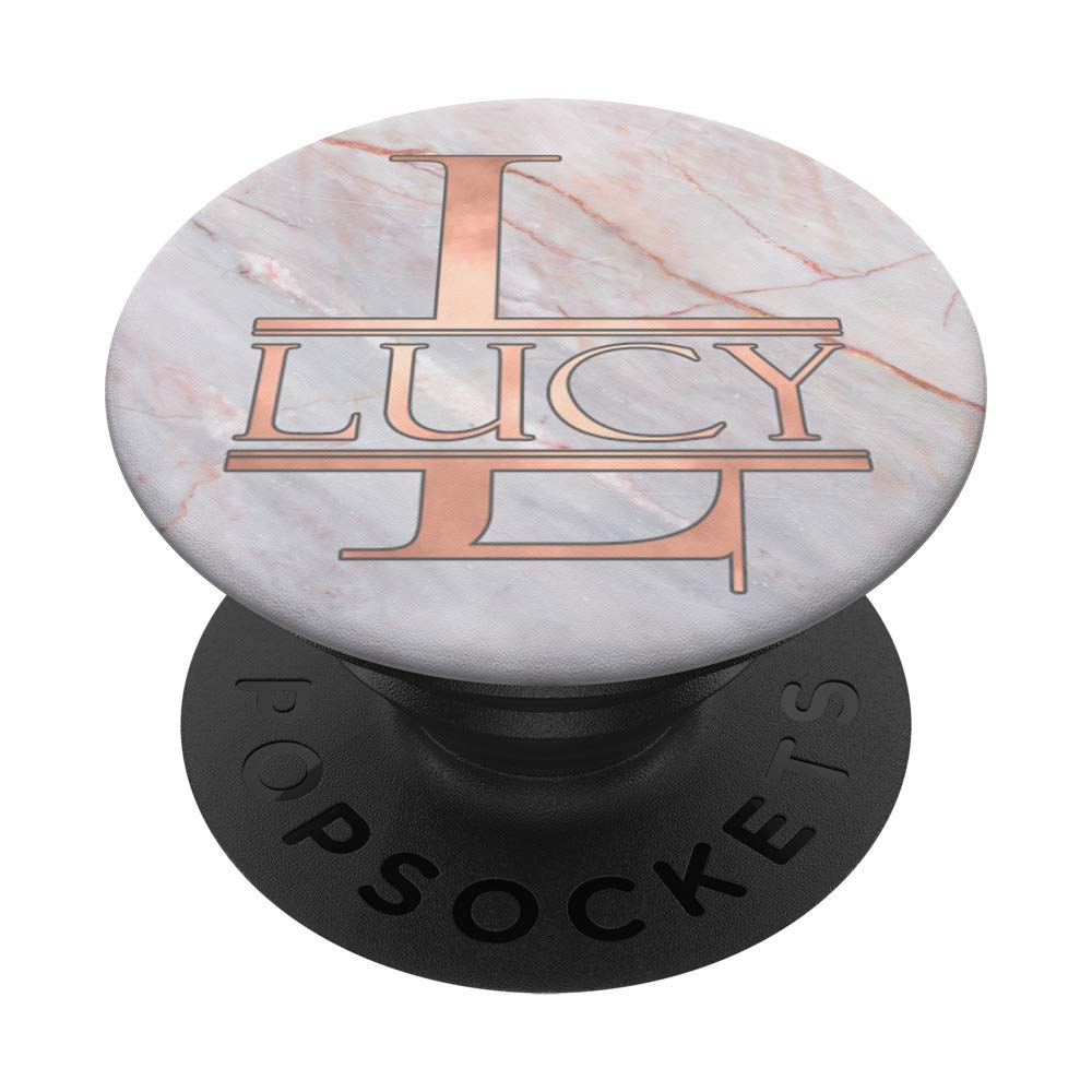 First Name Lucy with Monogram in Rose Pink PACH470 PopSockets Grip and Stand for Phones and Tablets