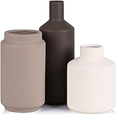 Ceramic Vase Set of 3 - Modern Neutral Vases Home Decor, Minimalism Decorative Vases, Boho Decor Small Flower Vase for Shelf, Dining Table Entryway Mantel Centerpiece Bookshelf Living Room Bathroom