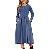 GRACE KARIN Girls Spring Long Sleeve Dresses Girl Casual Maxi Dress with Pockets Kids Formal Party Dress