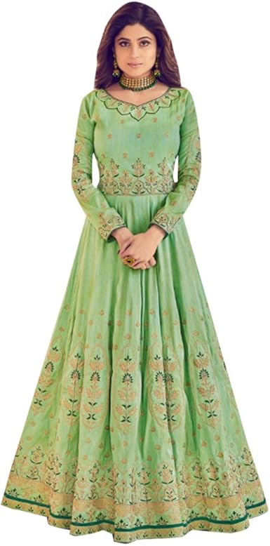 Amazon Com Designer Silk Zari Work Anarkali Wedding Festival