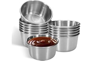 12Pcs 2 oz Stainless Steel Dipping Sauce Cup, Mini Dip Bowls, Reusable Metal Condiment Cups Ramekins Containers for Ketchup D