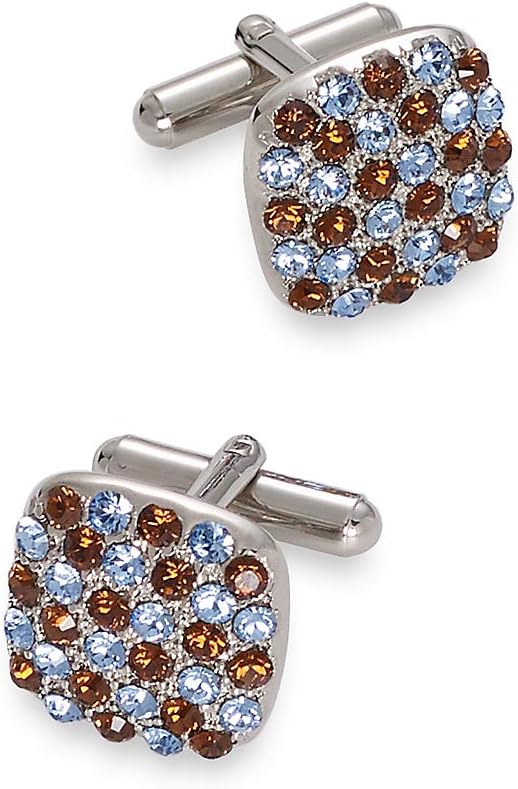 Paul Fredrick Men's Swarovski Crystal Studded Square Cufflinks Blue/brown 000