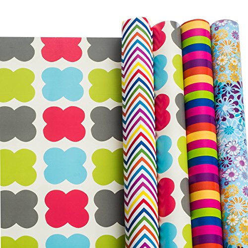 Gift Wrapping Paper â€“ All Occasion Wrapping Paper â€“ Wrapping Paper â€“ Premium Gift Wrap, 4 Rolls - 2.5 ft x 10 ft per Roll, Includes 7 Bows, 2 Rolls of Ribbons