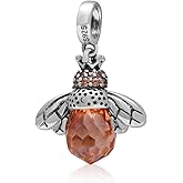 LAMOONY Queen Bee Charm with Crystal Bee Charm 925 Sterling Silver Animal Charm Insect Charm for DIY Charm Bracelet