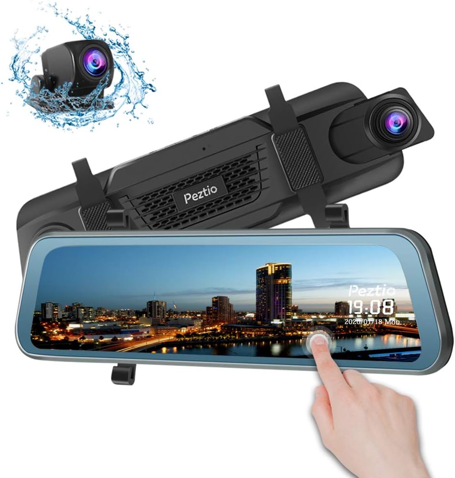 Mirror Dash Cam Front and Rear, 1080P FHD 9.66 inch Full Touch Screen Rear View Mirror Dual Dash Cam with 720P Backup Camera, Night Vision, G Sensor, Parking Monitor, Loop Recording